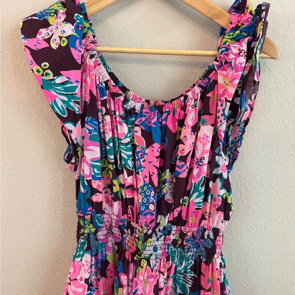 Lilly Pulitzer Ellabell Short Sleeve Dress - Cherry Ganache Bohemian Garden XL - Picture 7 of 8